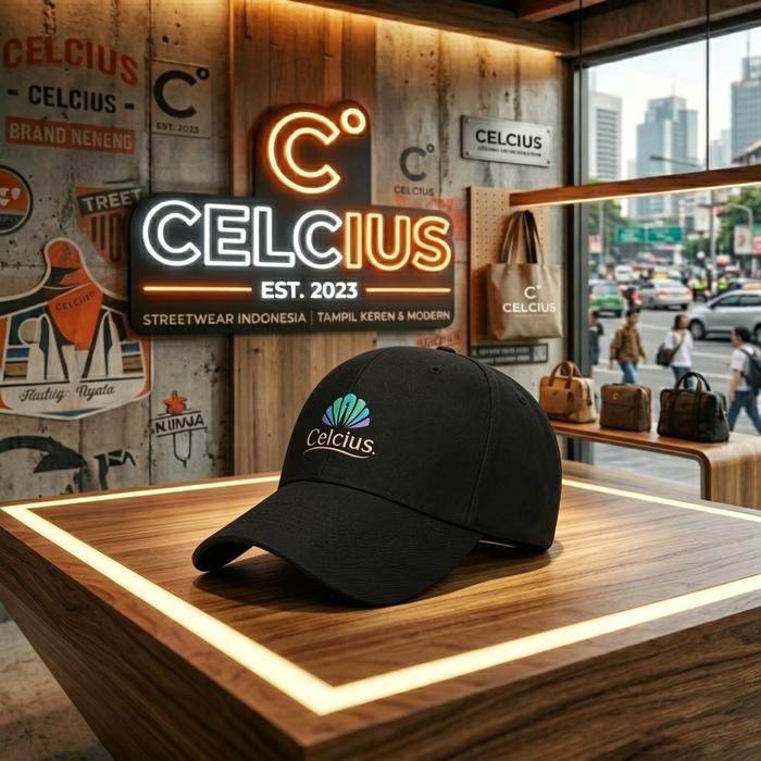 Topi Baseball Celcius Hitam dengan Logo Merak Gradien, Keren & Nyaman - HITAM