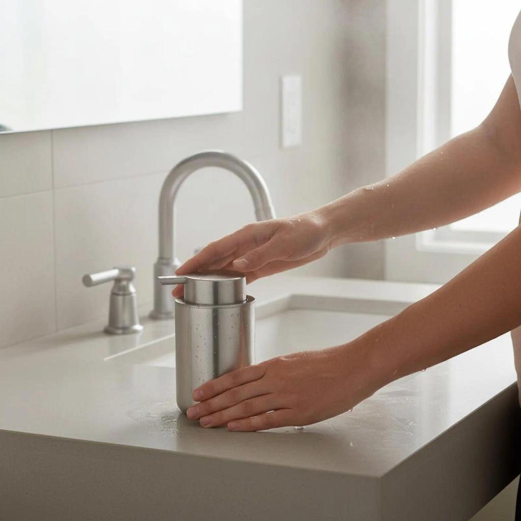 Stainless Steel Soap spenser Refillable Stainless Steel Soap Pump Bathroom Pump Bottle Elegant Desig