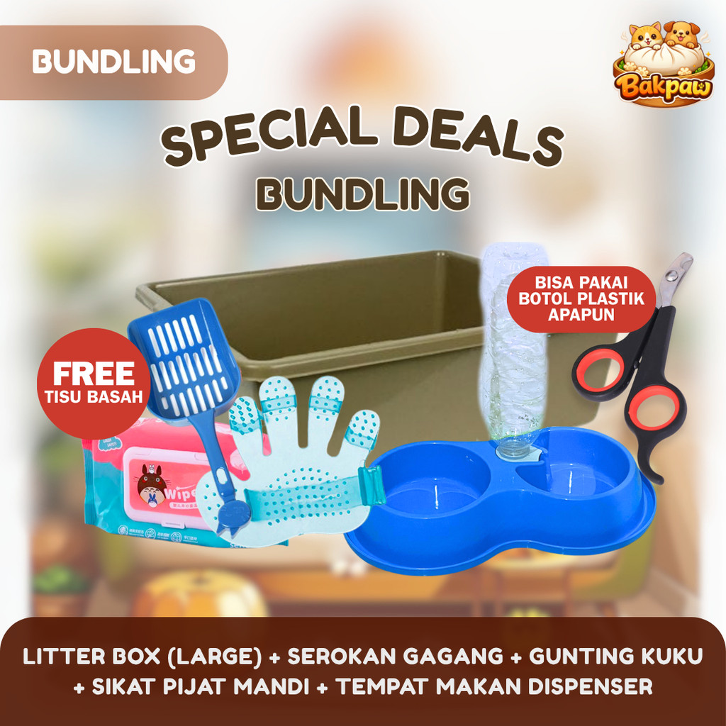 BP Beli 5 Gratis 1 Tisu Basah Paket Starter Kit Perlengkapan Kucing Litter Box Jumbo Adopsi Kucing