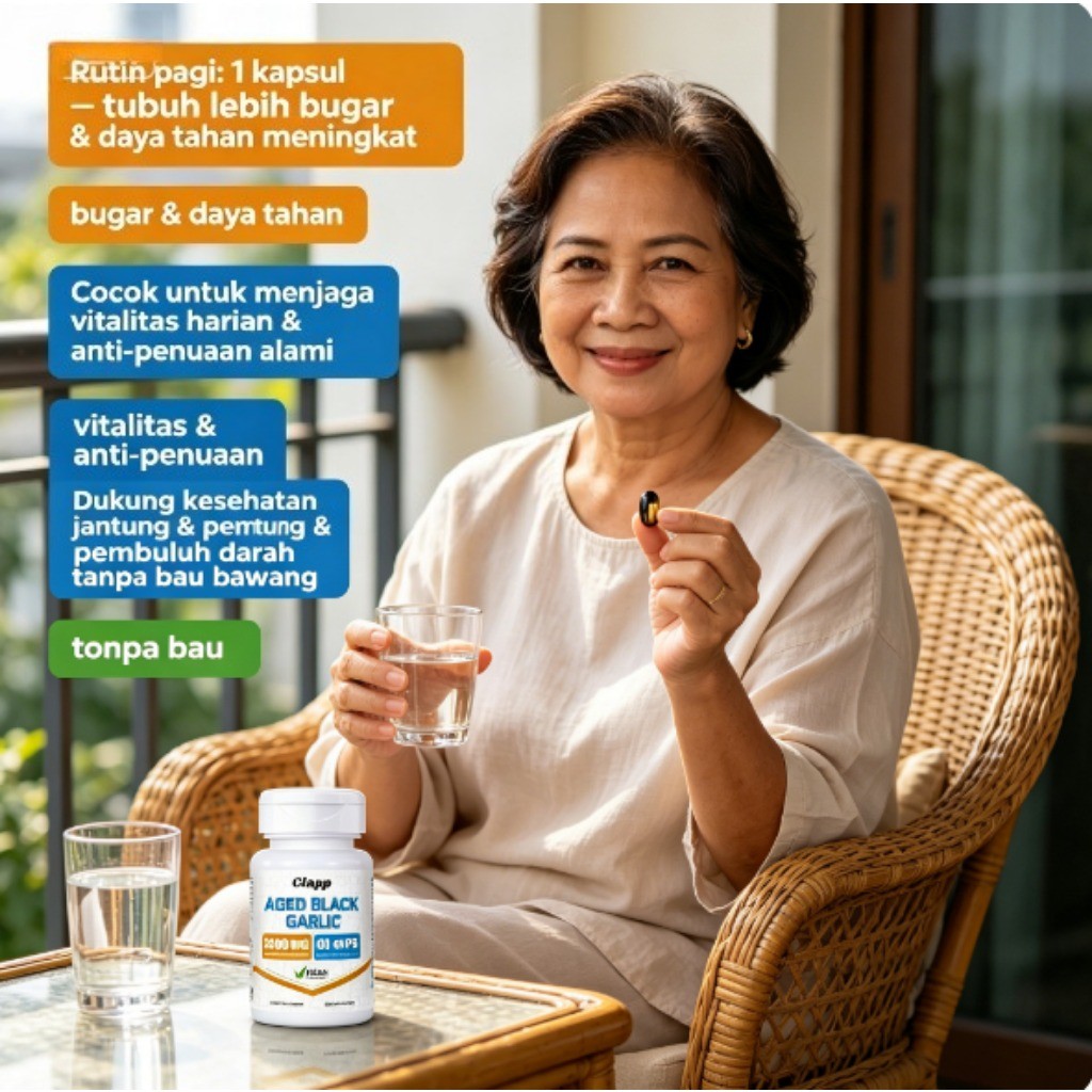 Clapp Black Garlic Extract Tanpa Bau & Lembut Tingkatkan Daya Tahan Tubuh & Energi Pagi Hari 60 Kaps
