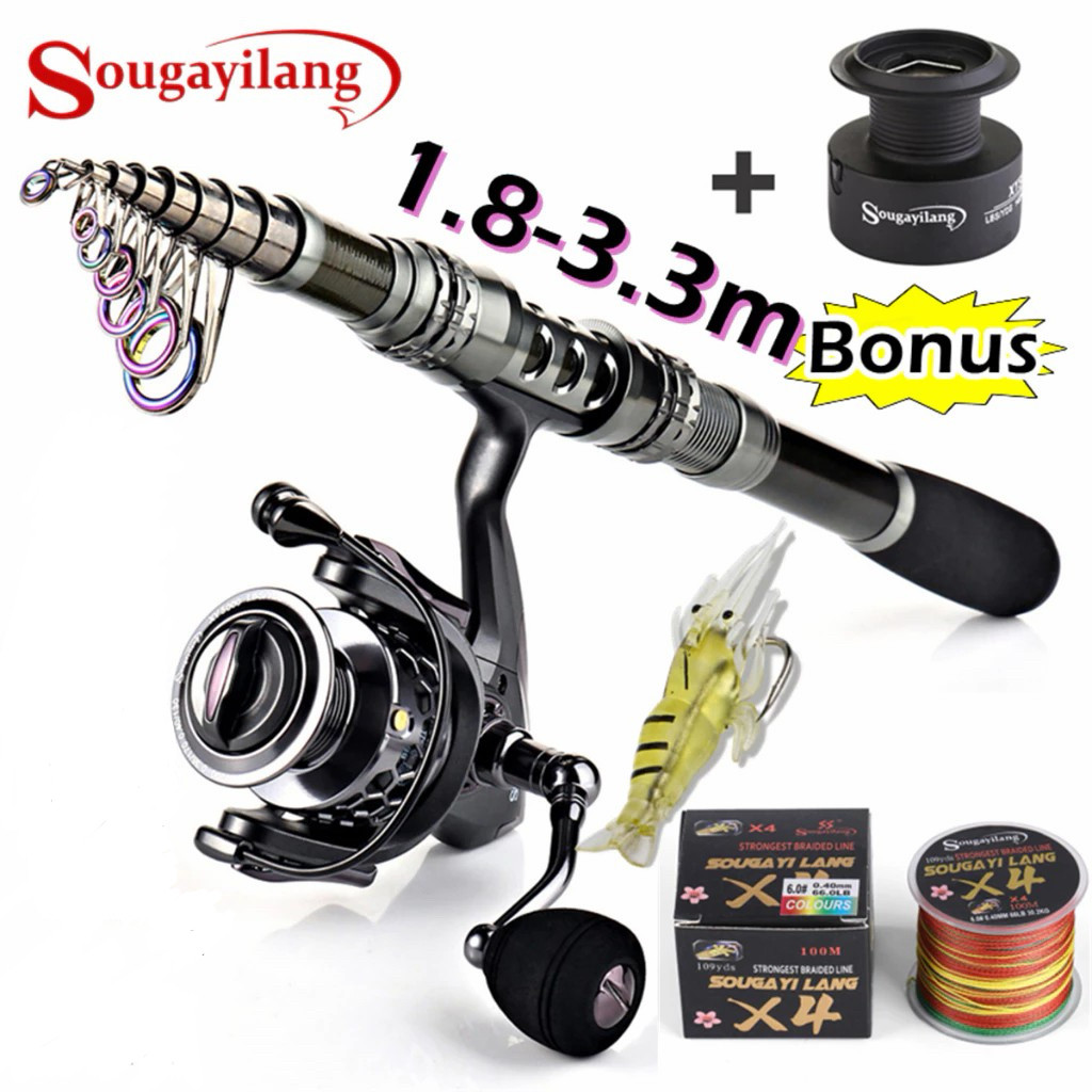 Sougayilang Joran Pancing Set 1.8-3.3M Carbon 1000-5000 Reel 5.5:1 Joran Set Lengkap Di Laut