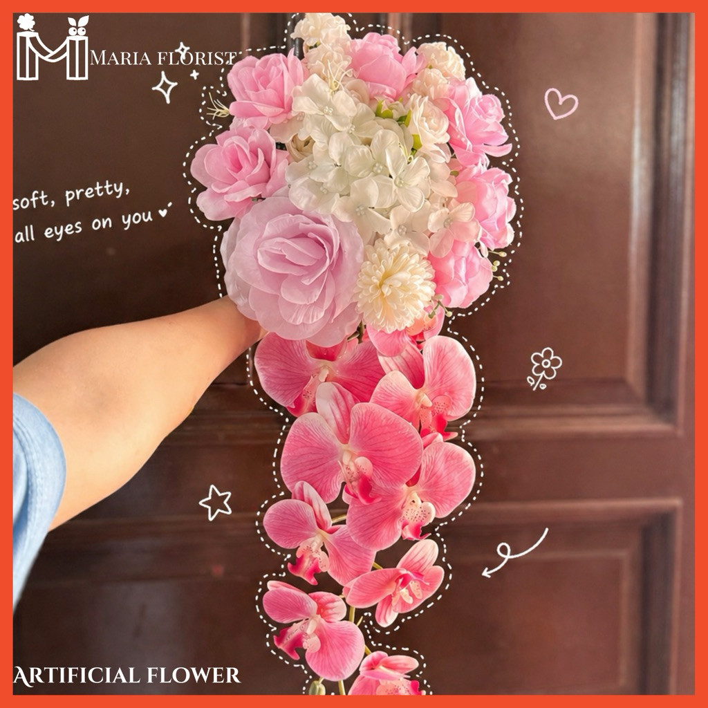 Wedding Handbouquet Juntai Casade Buket Bunga Pernikahan Artificial - Buket Pengantin Anggrek - Buke