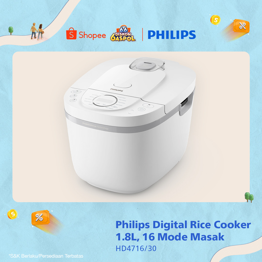 Philips Rice Cooker 1.8 L - 3000 Digial Series HD4716/30 - Putih - Anti lengket - FreshDefense Techn