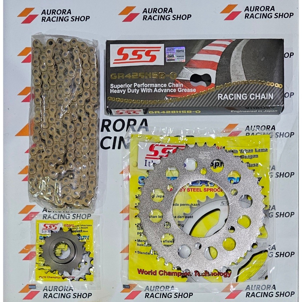 GEAR SET SSS 428 YAMAHA SCORPIO OLD / SCORPIO Z & RANTAI SSS 428 HSBT GOLD ORIGINAL