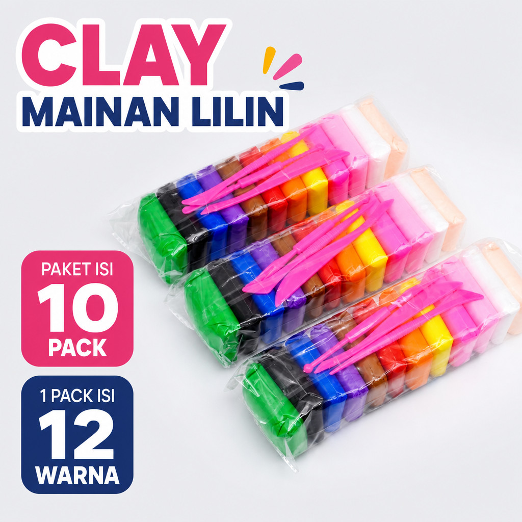 NEW!!! [FS GROSIR] PAKET 10PACK Clay Mainan Edukasi Anak Plastisin Lilin Mainan Clay Polymailer