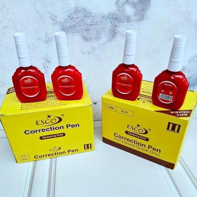 1 Box isi 12 Pcs - Tip Ex Cair Esco Correction Pen Tip X