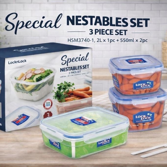 Nestables / Special Gitf Set  Hsm3740  Isi 3 Lock N Lock Toples Wadah Kedap Original