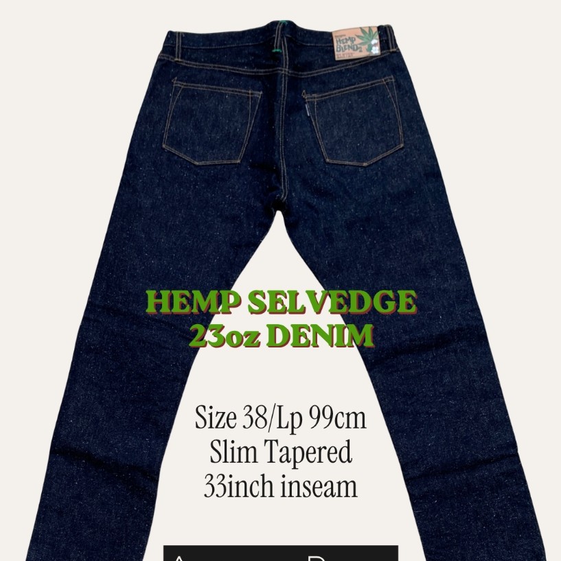 Adelaide Denim 23oz Hemp Blend Silver Twisted Green Selvedge - 38 slim taper