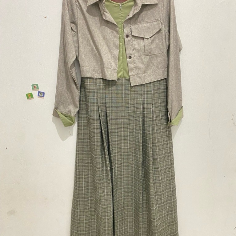 dress gamis JILBRAVE blazer mix tartan size M preloved