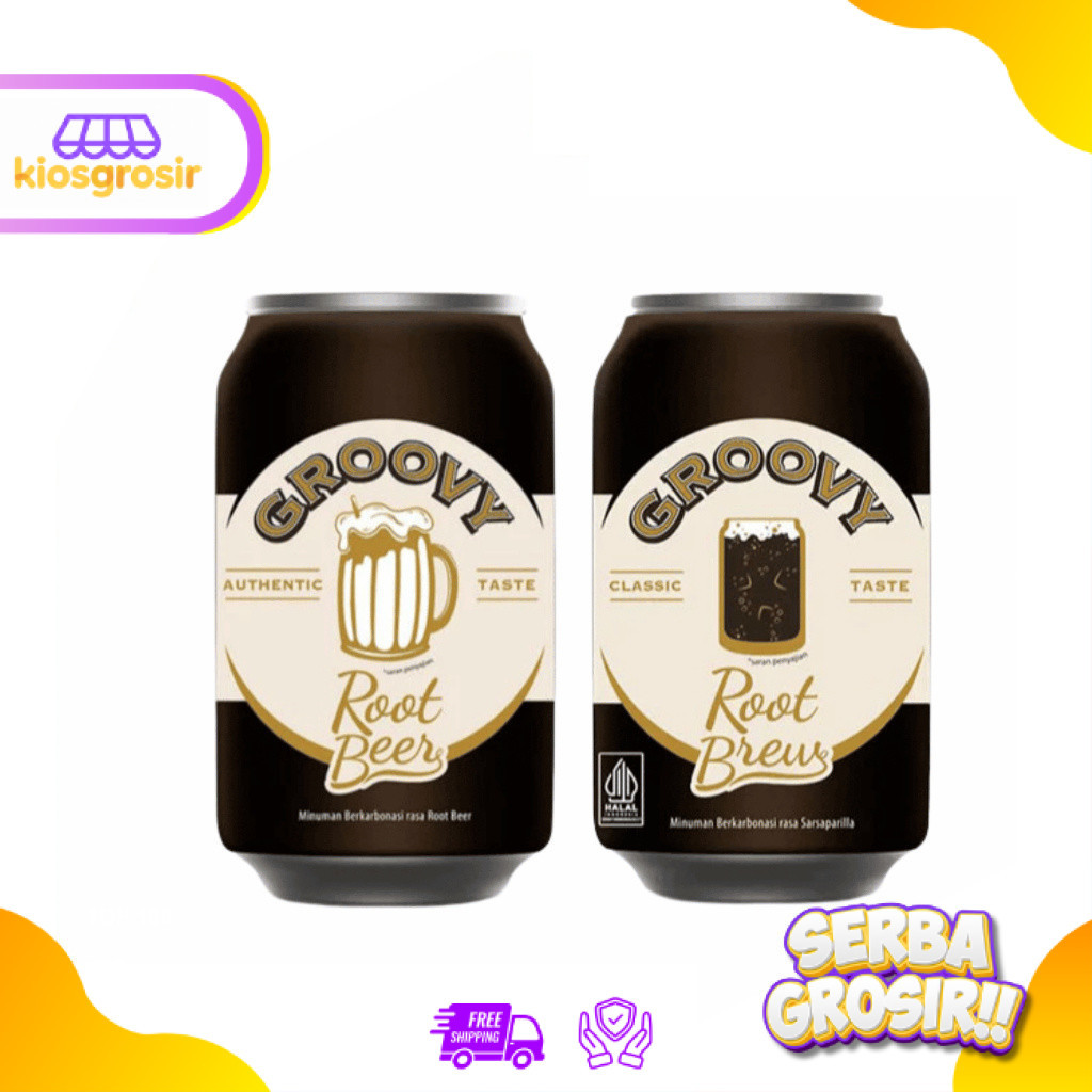 KIOSGROSIR Groovy Root Beer | Root Brew Soda Drink Root Beer 330 ml Kaleng Can Minuman Berkarbonasi