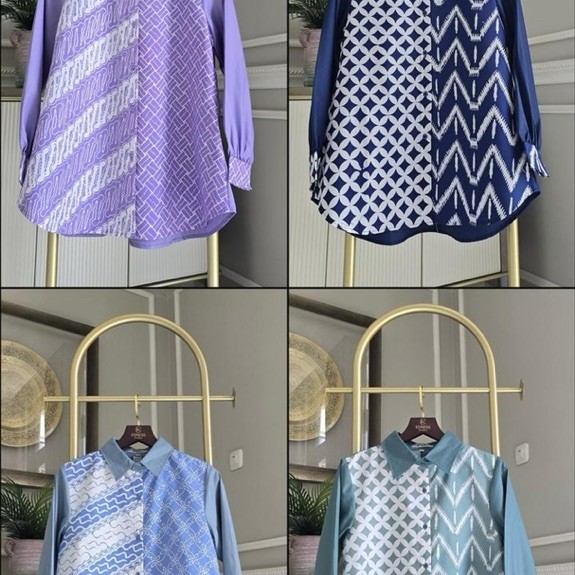 Kemeja katun ima tuyobo mix batik garutan siang malam  Batik lapis trikot Kancing depan full Model k