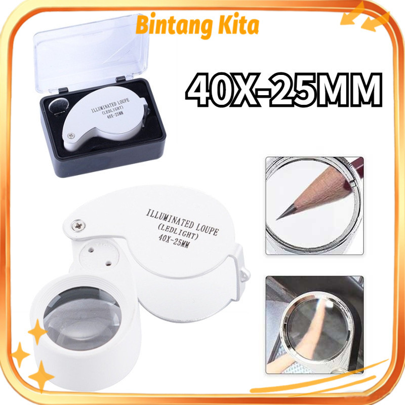 Kaca Pembesar 40x25mm Dengan Lampu LED | Loupe Geologi