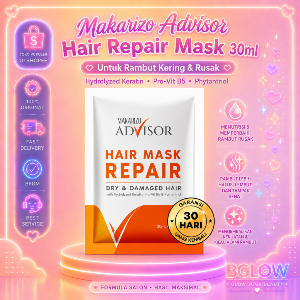 DIANARA_STORE Makarizo Advisor Hair Repair Mask 30ml Keratin Hair Mask / Masker Rambut Lembut / Ramb