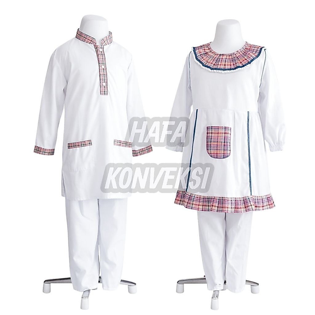 Muslim Anak Seragam Baju Muslim Anak Perempuan Gamis Putih Kotak untuk Seragam TK