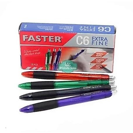 Tulisatk- Pulpen       Faster C6   Tinta Hitam Berkualitas Merah Stationery
