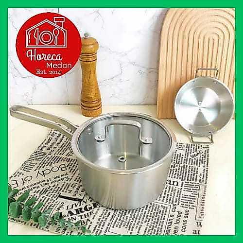 Panci Susu Picasso 16cm Stainless Tebal 304 Tutup kaca / Milk Pot Picasso 5ply stainless with glass 