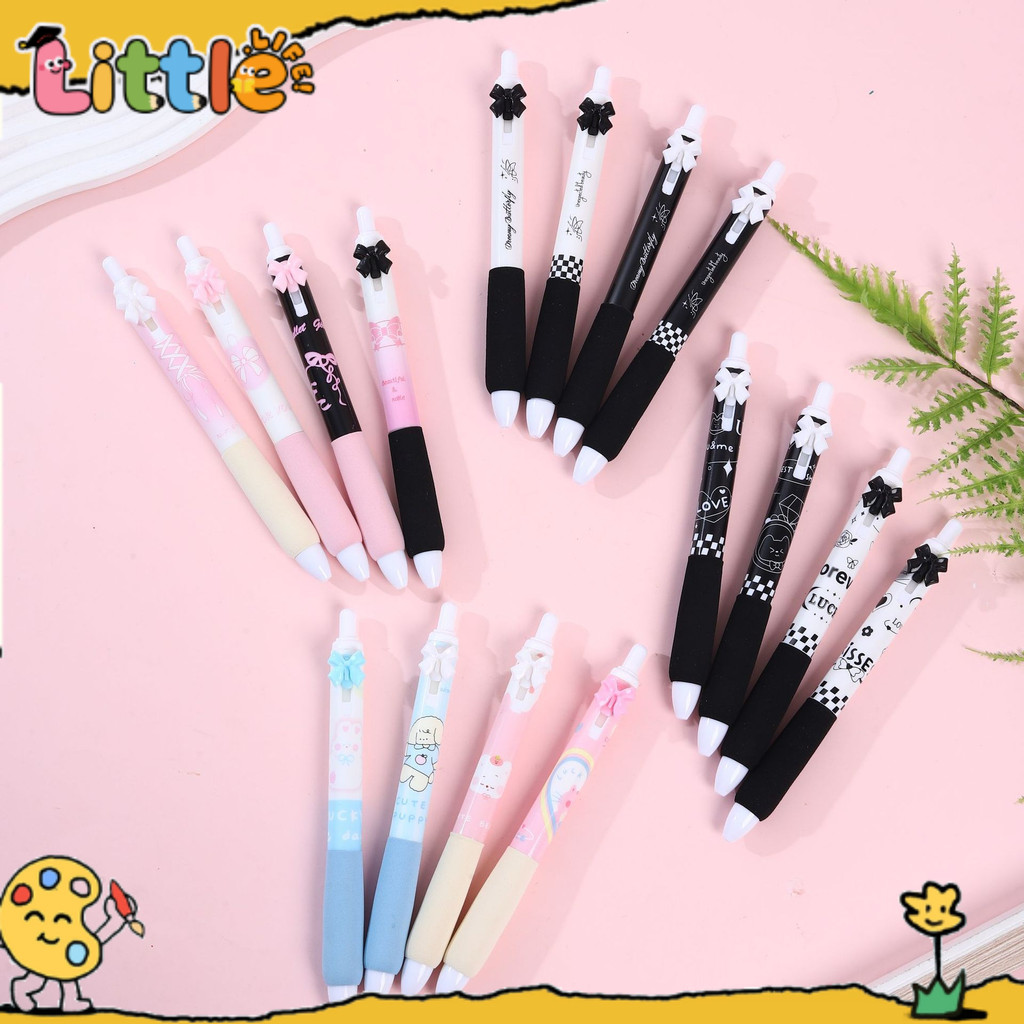 Pena Klik Kotak Balet Pita Hitam dan Putih, Pena Unisex Cantik dan Menarik, Hitam 0.5 mm, Pena untuk