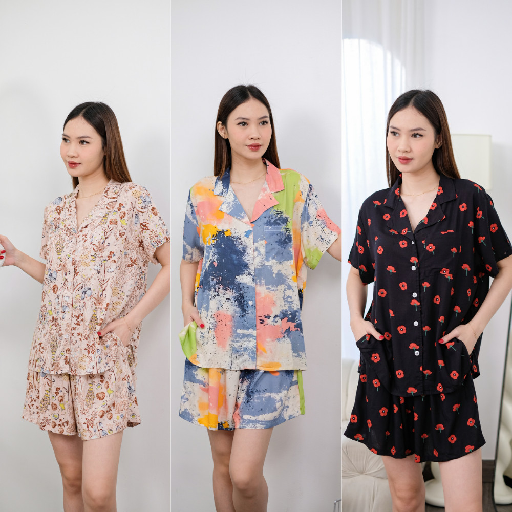 RUFEN / Setelan Baju Tidur Pendek Wanita Ukuran XL Bahan Rayon
