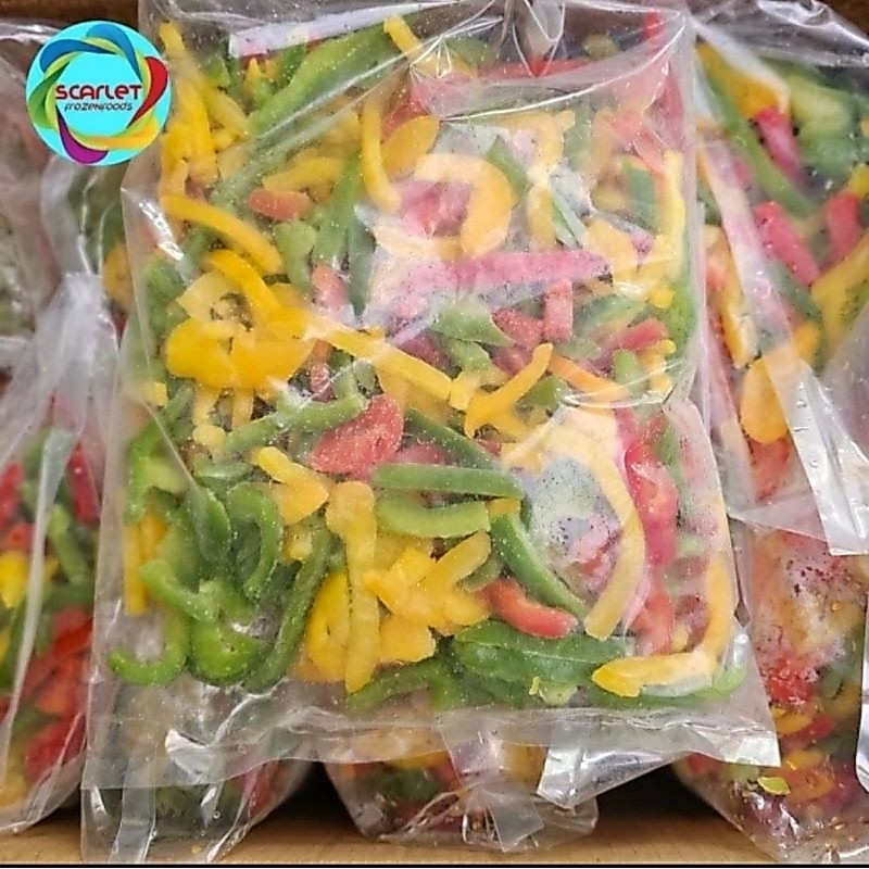 Paprika Slice Iris Beku Frozen Mix Pepper Slice Paprika Merah Kuning Hijau 1kg