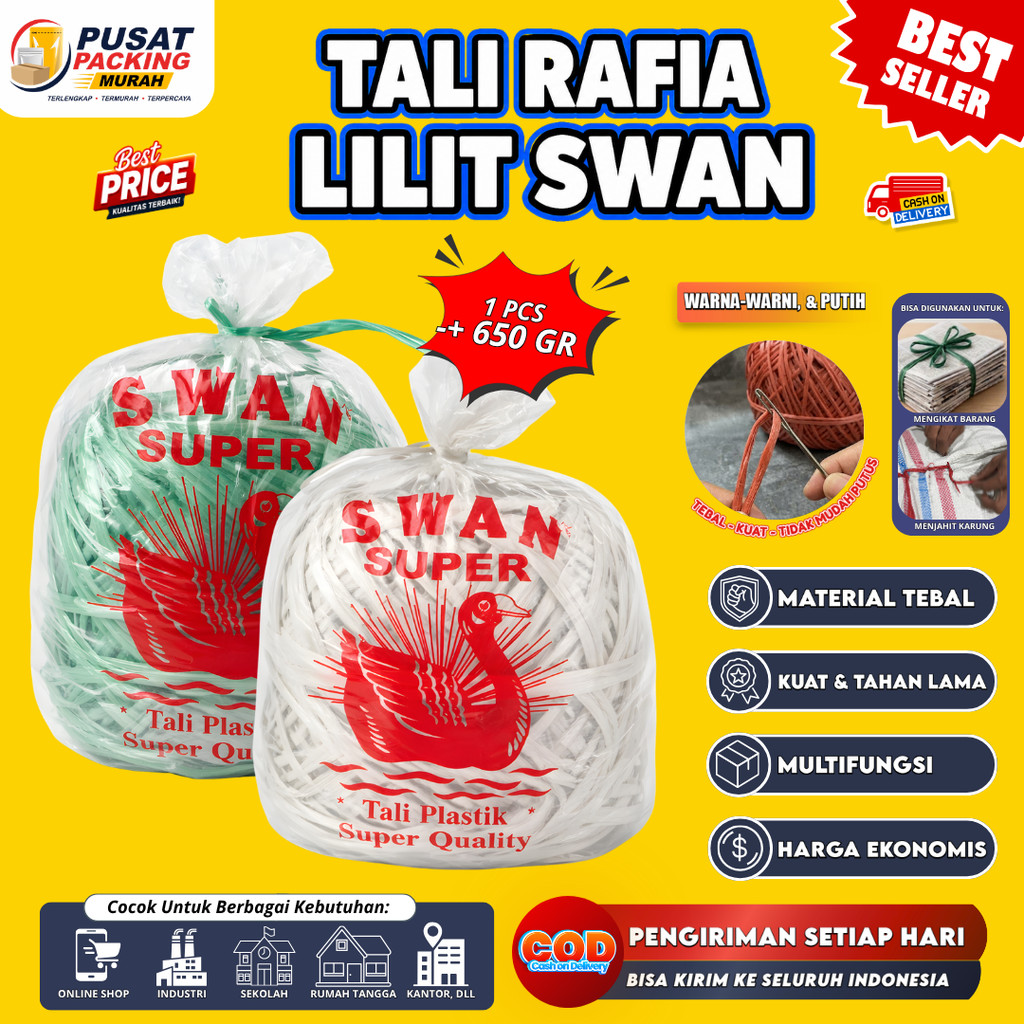 Tali Rafia Lilit Swan Putih Warna Warni Tali Rafia Lilit Kuat dan Awet untuk Jahit Karung Plastik