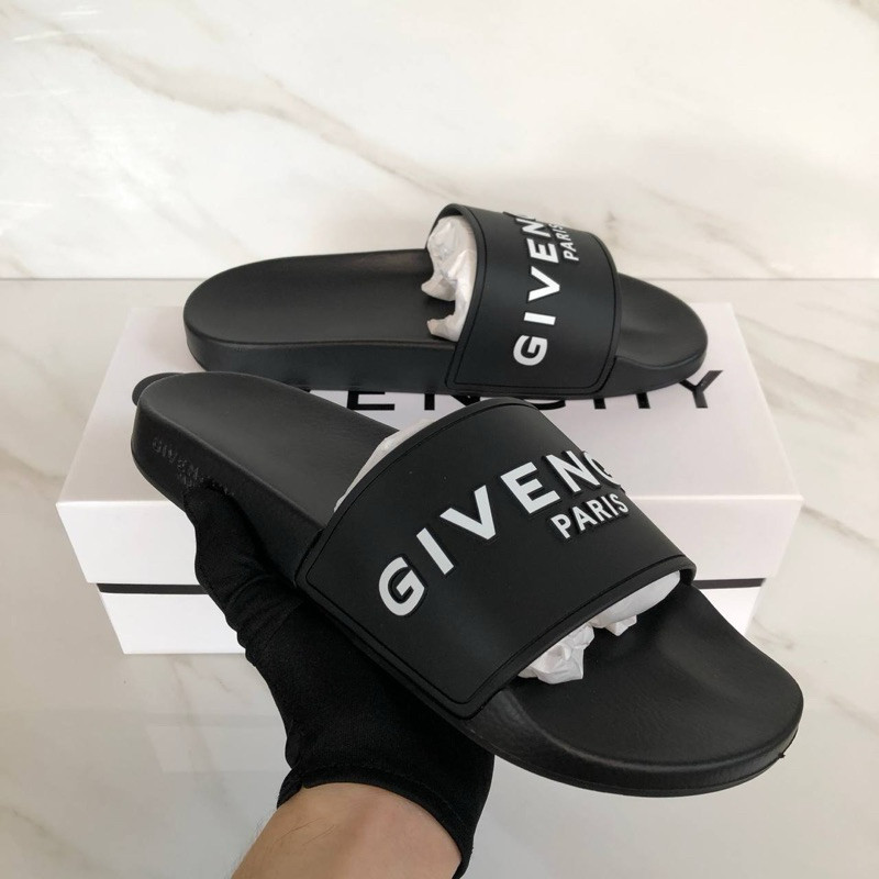 Sandal Givenchy Logo Slides Black White