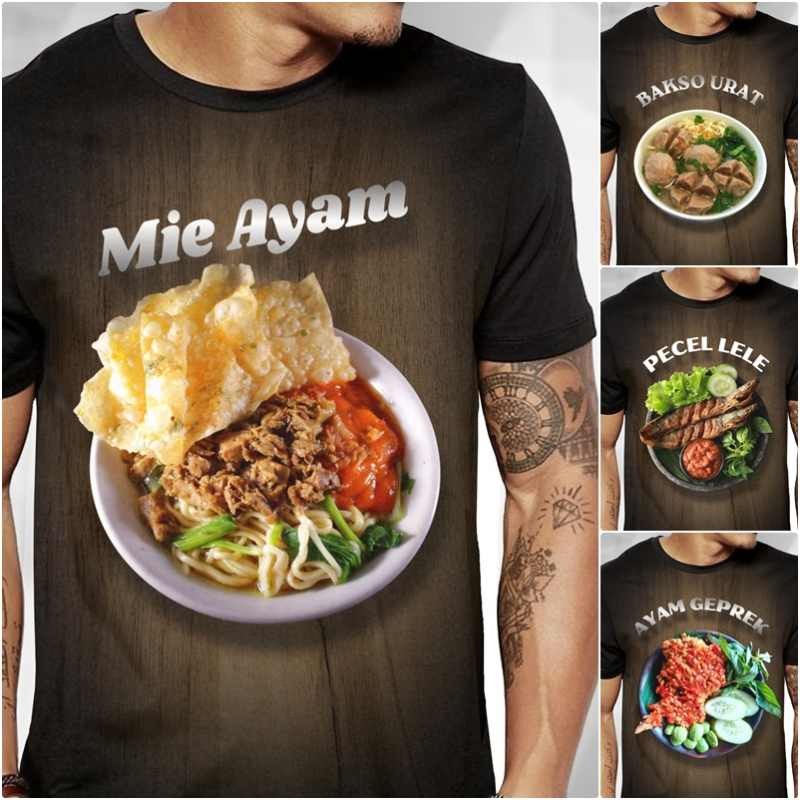 Kaos PECEL LELE Bakso Urat AYAM GEPREK Mie Ayam Baju Gambar Makanan Unik Lucu Keren Dewasa Anak Dist