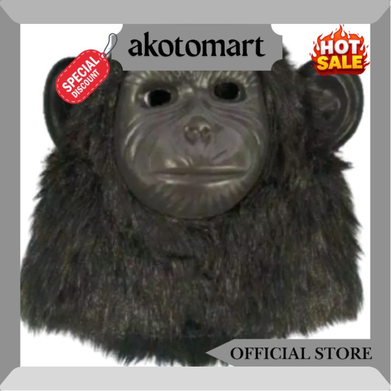TOPENG BENTUK MONYET GORILA KINGKONG WARNA COKLAT HITAM PUTIH BAHAN HALUS - MAINAN ANAK NH