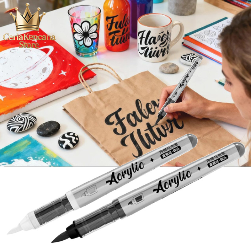Set 5 Pcs Spidol Akrilik DIY Acrylic Marker Cat Permanen Alat Kerajinan Kaca Putih