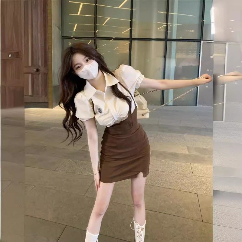 [ Mode Vogue] Gaun gaya perguruan tinggi baru pria kecil pinggang pendek gaun seksi manis gaun