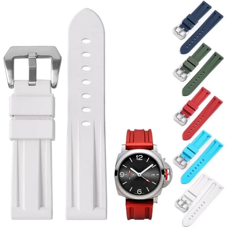 24mm Premium Waterproof Rubber Watch Strap with Stainless Steel Buckle - for Panerai Luminor/Submers