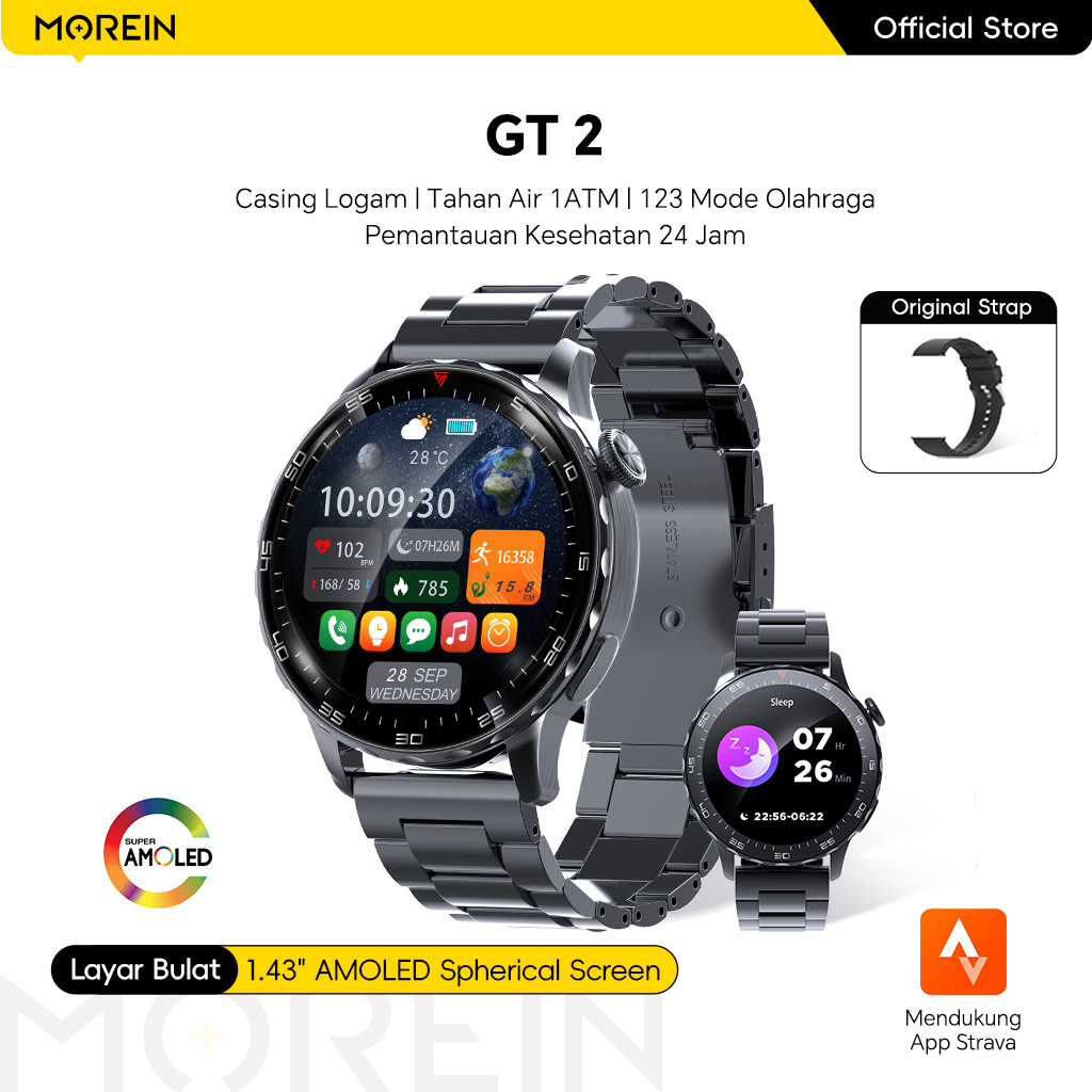 Morein Plus GT2 Smartwatch - AMOLED 1.43'' AOD | Badan Logam | Tahan Air 1ATM | Pemantauan Kesehatan