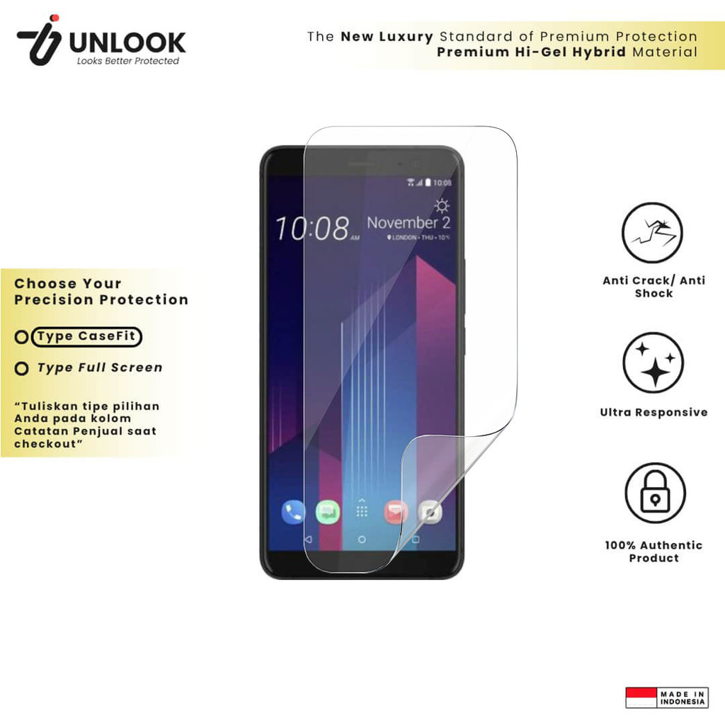 UNLOOK Hi-GEL HYBRID Hydrogel+ Pelindung Lentur for HTC U11 Plus, U11 Life, U11 EYEs, U11, U Ultra, 
