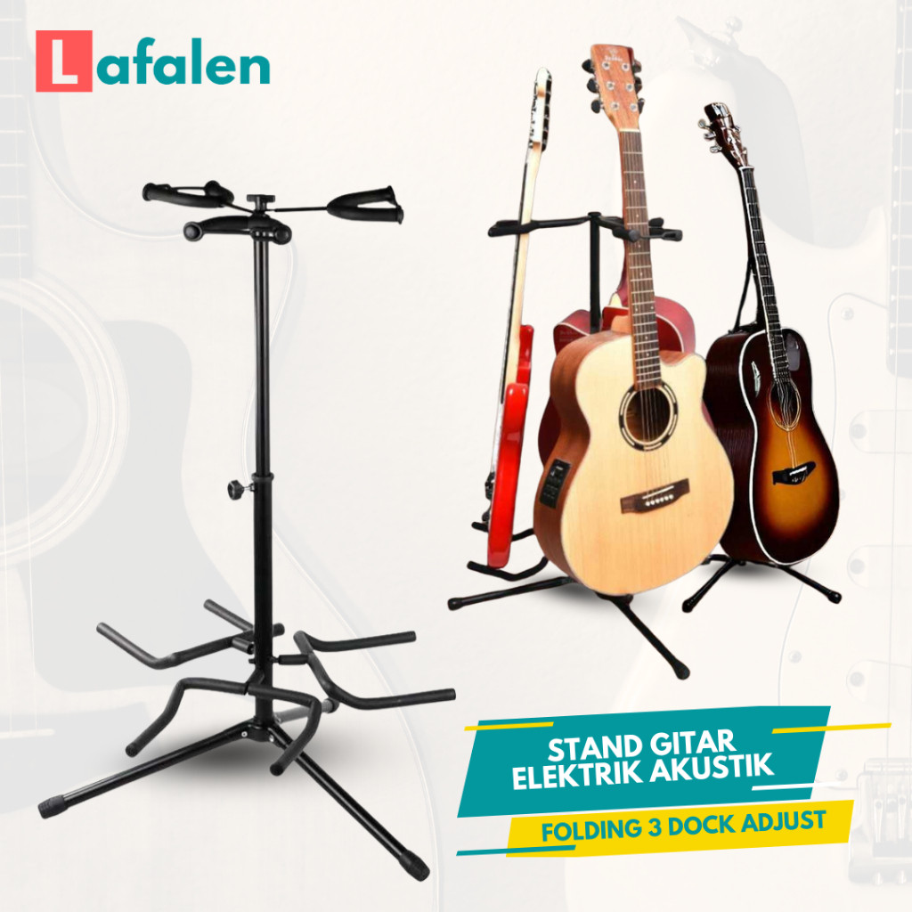 Stand Gitar Listrik | Dudukan Gitar Akustik | Stand Gitar Folding 3 Dock Adjustable