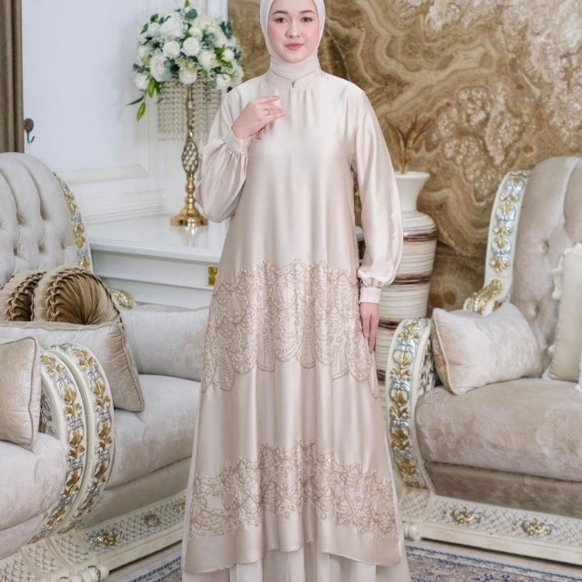Zelmira Dress by Ninos Design Original - Dress dengan Bahan Armani silk payet mix Armani silk polos 
