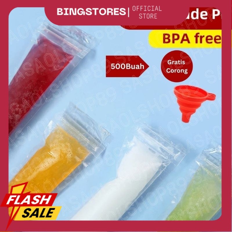 500buah Plastik Es Lilin GRATIS 1 CORONG Plastik Es Mambo Plastik Es Bonbon SO