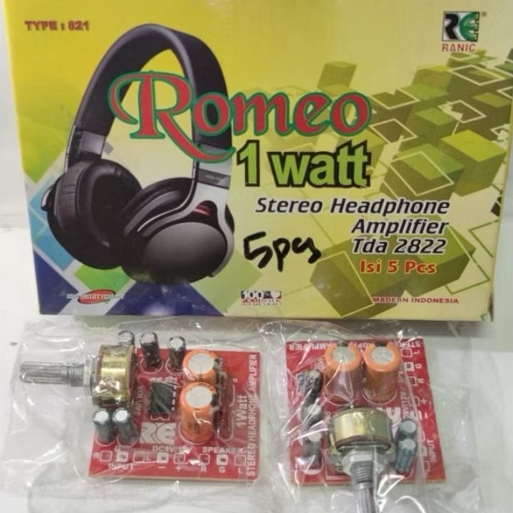 RANIC KIT MINI STEREO 1 WATT -12 VOLT AMPLIFIER HEADSET MINI ROMEO TYPE(821)