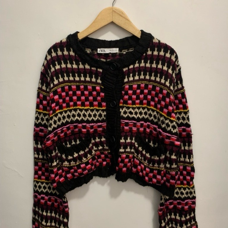 ZARA CARDIGAN O-NECK JACQUARD KNIT