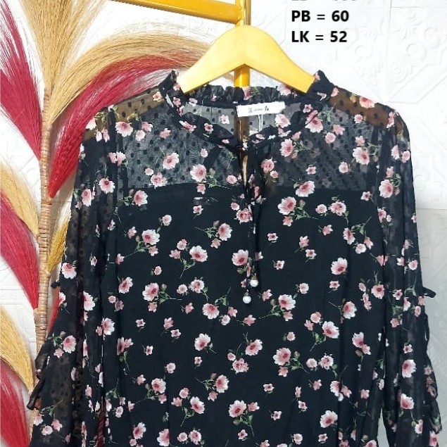 BLUS SIFON BUNGA LENGAN RUFFLE LIKE NEW
