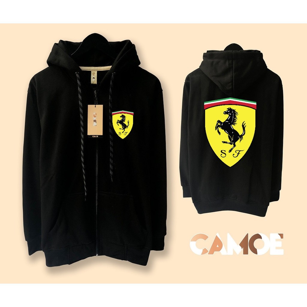 Jaket Hoodie Zipper Fearrari kuda logo