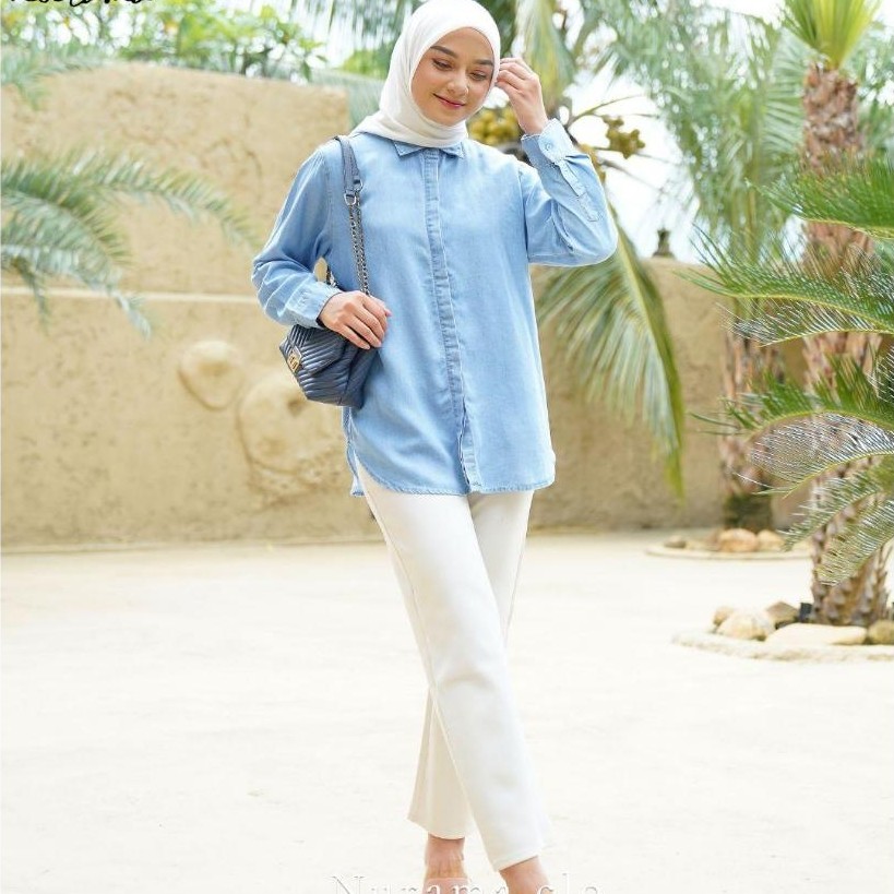 Asmy Kemeja Denim Wanita Lengan Panjang Outer Jeans Oversize Casual Premium - KK11 DENIM