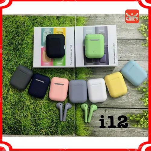 i12 macaron TWS Earphone Wireless Bluetooth HiFi Warna Warni headset - HITAM