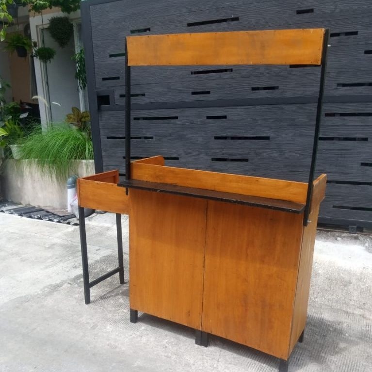 Gerobak Lipat Booth Portable Meja Lipat Polos Lengkap Dengan Meja Kompor 150x55x180cm Ideal Untuk Pe