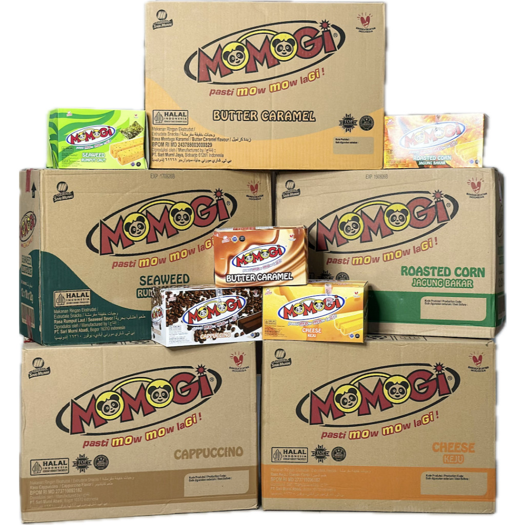 DUS MOMOGI SNACK KARTON ISI 12 BOX JAGUNG BAKAR KEJU COKLAT BITE SIZE SNACK ULANG TAHUN TUTTIFRUITY 