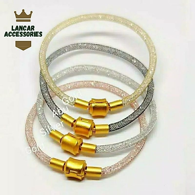 Gelang Tangan Wanita Gelang Tali Wanita Gelang Tali Kawat  Kristal Swarovski Gelang Tali Kawat Glitt