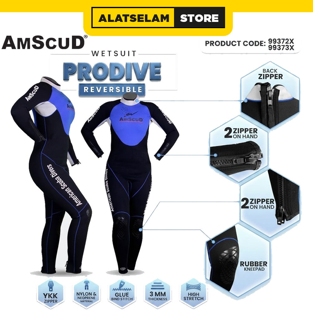 AmScuD Wetsuit Prodive Reversible 3mm UNISEX / Peralatan Selam / Pakaian Selam / Pakaian Snorkling d