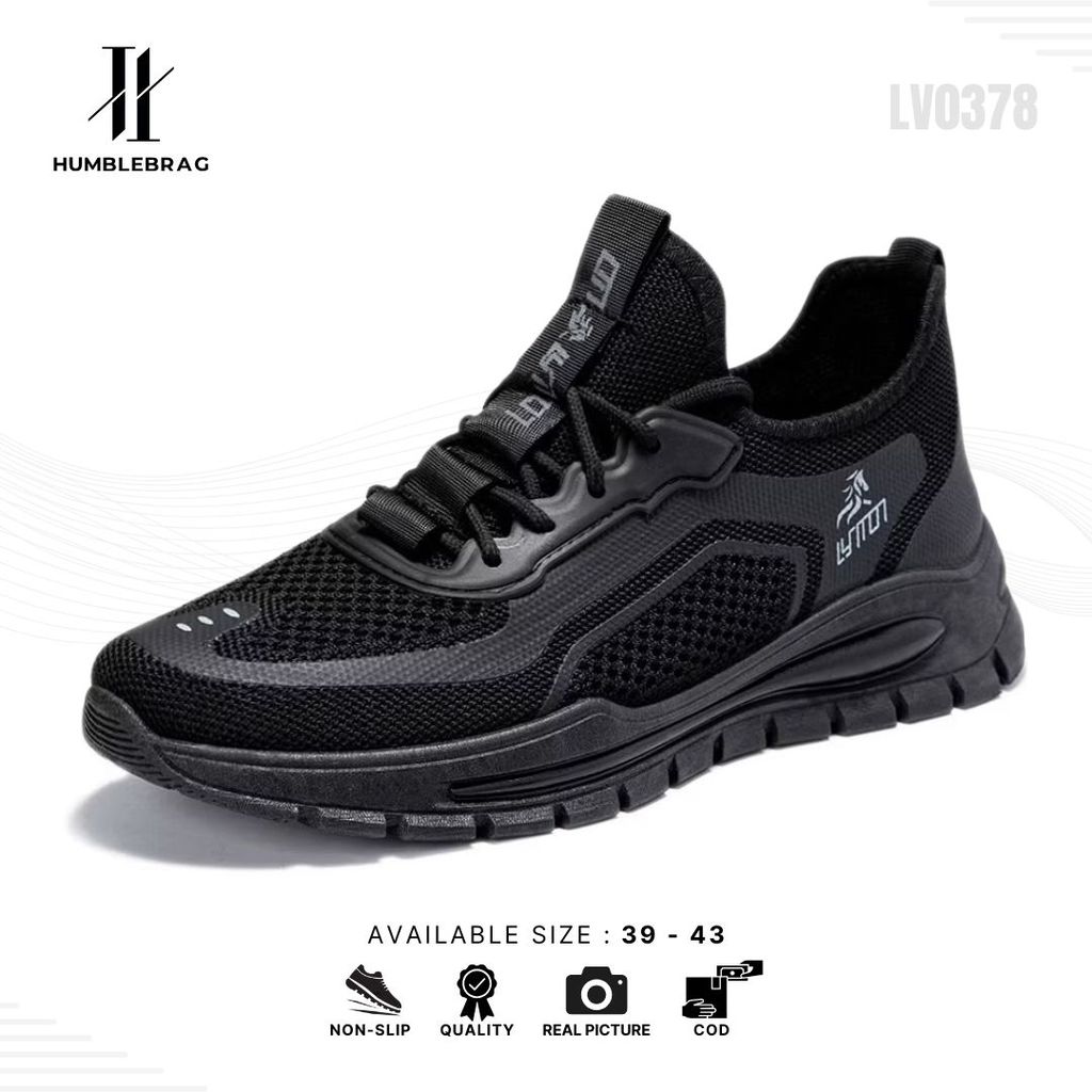 HMBRG Minho Sepatu Sneakers Pria Casual Sepatu Sport Hitam LV0378
