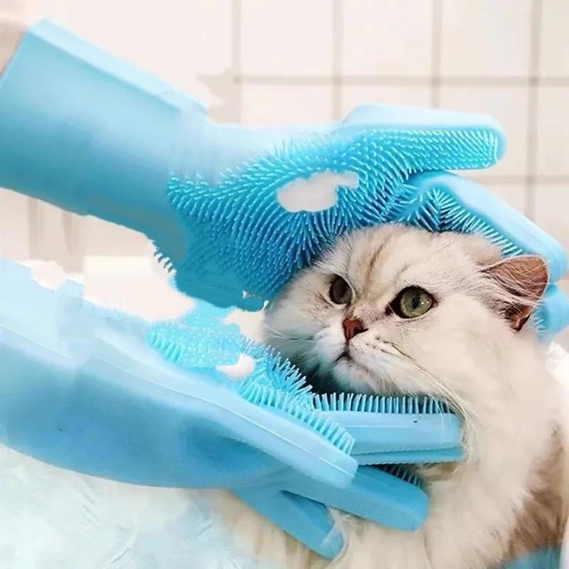 Silicone Pet Dog Bath Gloves Teddy Scrub Brush Anti-Scrat Anti-Bite Dog Bath Accessories