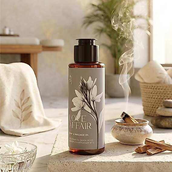 JNSQ LOVE AFFAIR Body & Massage Oil - with Aphrodisiac Sandalwood, Argan Oil, Bisabolol, Chamomile -
