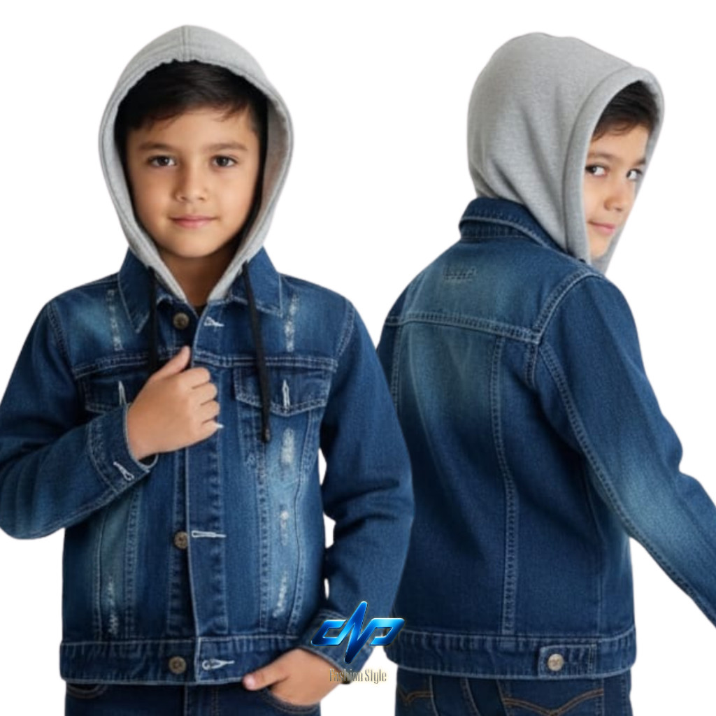GRS.co Jaket Jeans Anak Hoodie Usia 5-12 Tahun Tanggung Denim Tebal Kupluk Premium