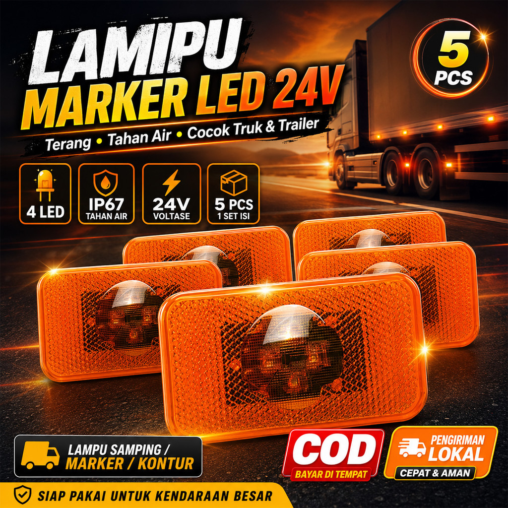 10PCS Lampu LED Sein Samping Truk 24V Amber Indicator Lamp 4 LED Lampu Variasi Truk Lampu Penanda Sa